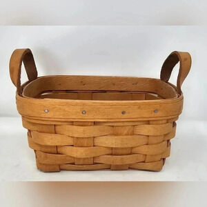 Longaberger VTG 1995 7" Mini Basket w/ Double Leather Handle Handwoven Ohio USA